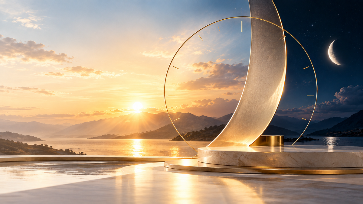 Sunrise over still water, from Aurava’s brand imagery